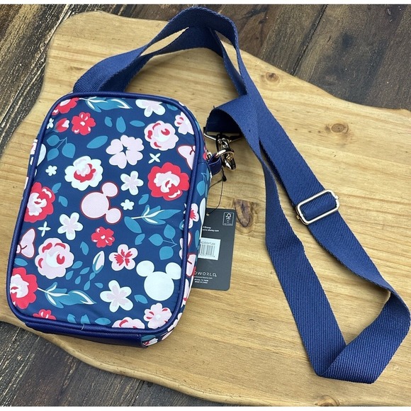 Disney Mickey Mouse Floral Crossbody Bag Pink Navy Blue Spring/Summer - Picture 2 of 5